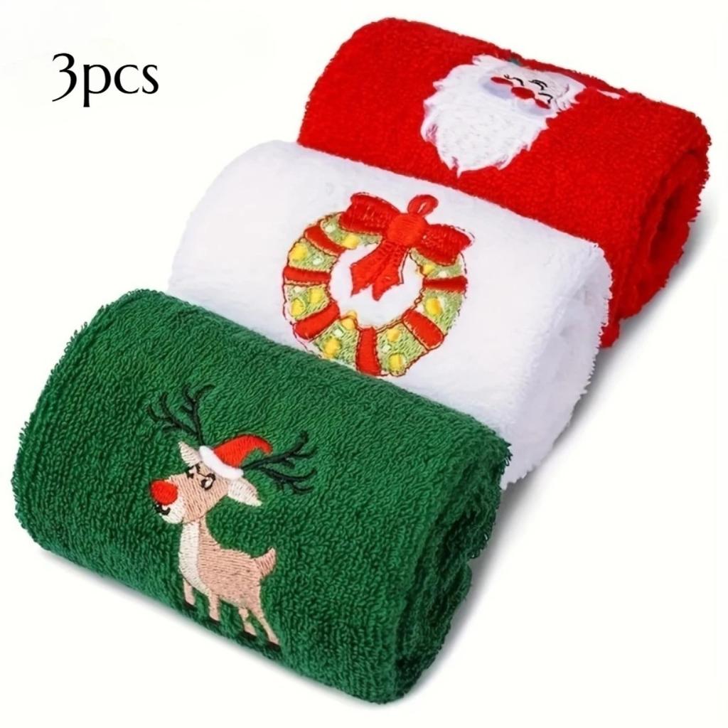 Santa Reindeer Ornament Design Vintage Christmas Towels Uses For Kitchen Bathroom Holiday Decoration