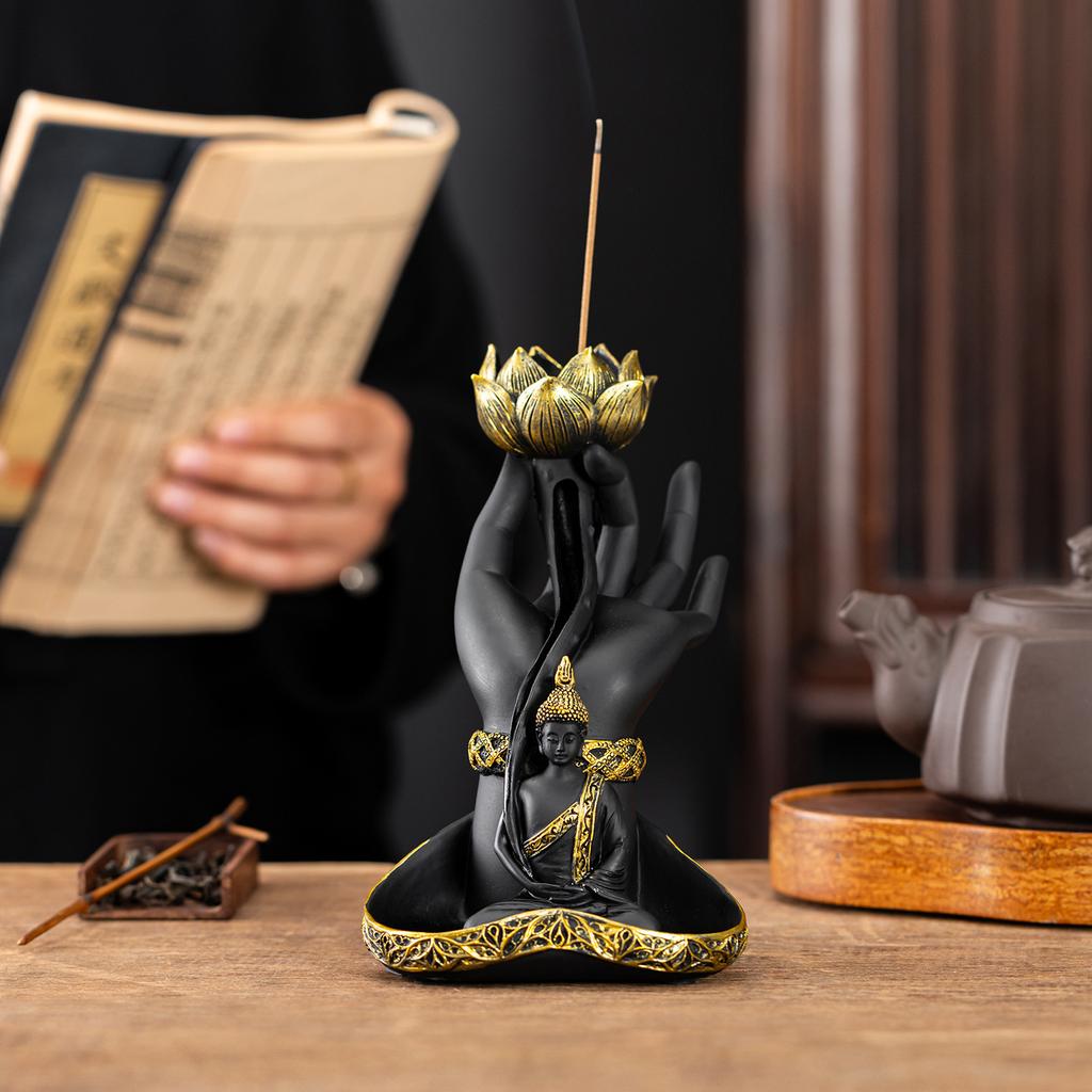 Meditating Buddha Incense Burner Zen Resin Holder for Cone Incense Serene Home Decor Altar Accessory for Meditation Calming Gift