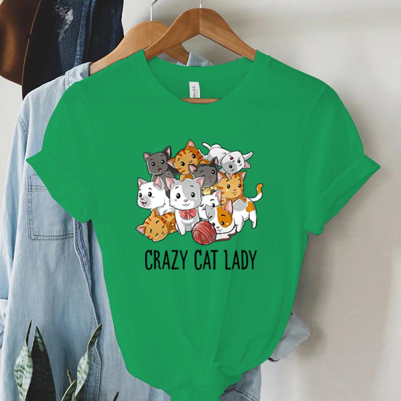 Crazy Cat Lady Graphic T Shirts Women Cartoon Animal Fashion Short Sleeve Y2k Top Tees Funny Cats Streetwear Women Clothing