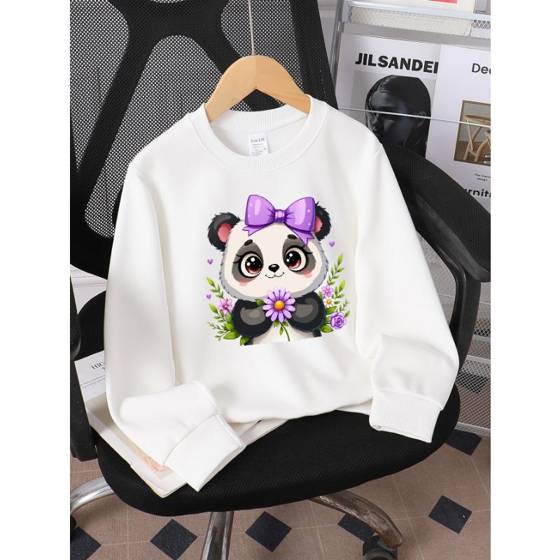 European sizes Girls' Round Neck Sweatshirt, Casual Printed Pullover, Adorable Animal Prints, Autumn And Winter Warm Fashion Top.
