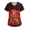 Women's V-neck Christmas Print Short-sleeved Pocket Side Slit Uniform Top