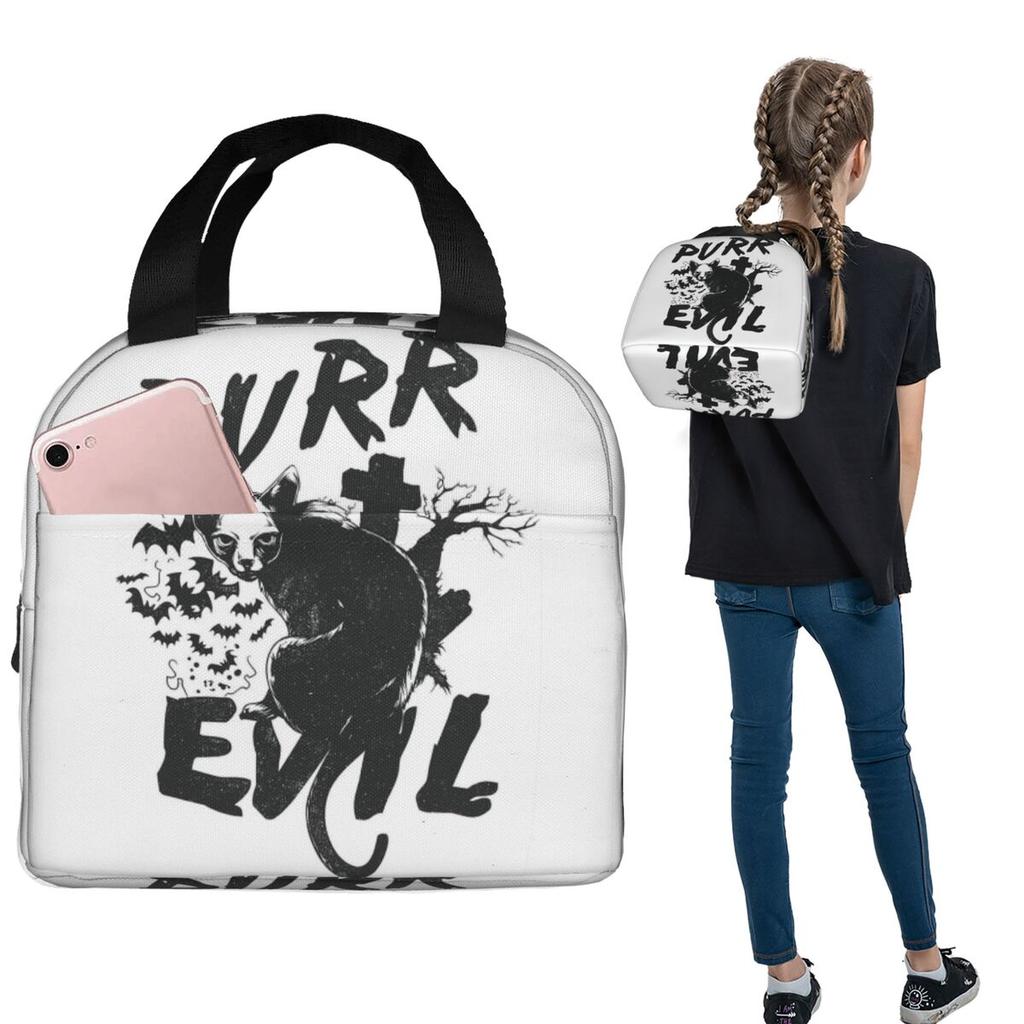 Sac à lunch isotherme Purr Evil pour femmes enfants Boîtes alimentaires étanches Sac fourre-tout boîte à lunch thermique