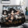 1Pc Rock Kiss Band Print Flannel Blanket, High Quality Comfortable for All Seasons, Home Decor, Warmth and Comfort, Perfect for Christmas Gifts