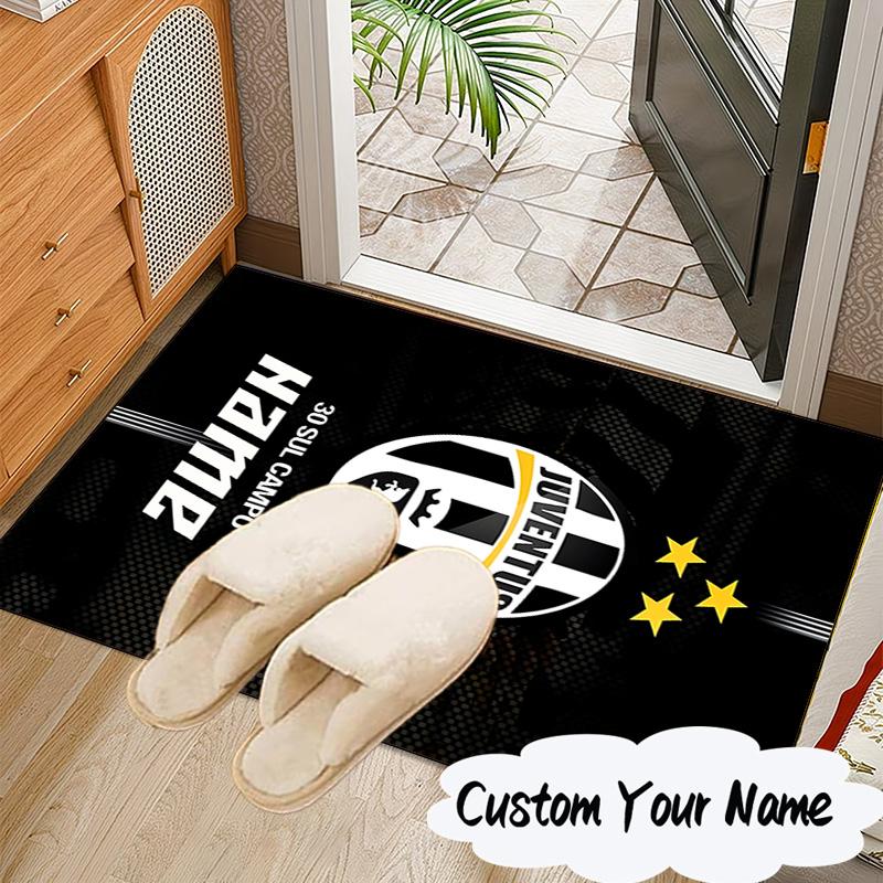 Custom Name Juventus Team Crest Rug for Living Room, Game Rooms, Office, Bedroom, Floor Mat Playful Design, Fan Gifts Christmas Decor