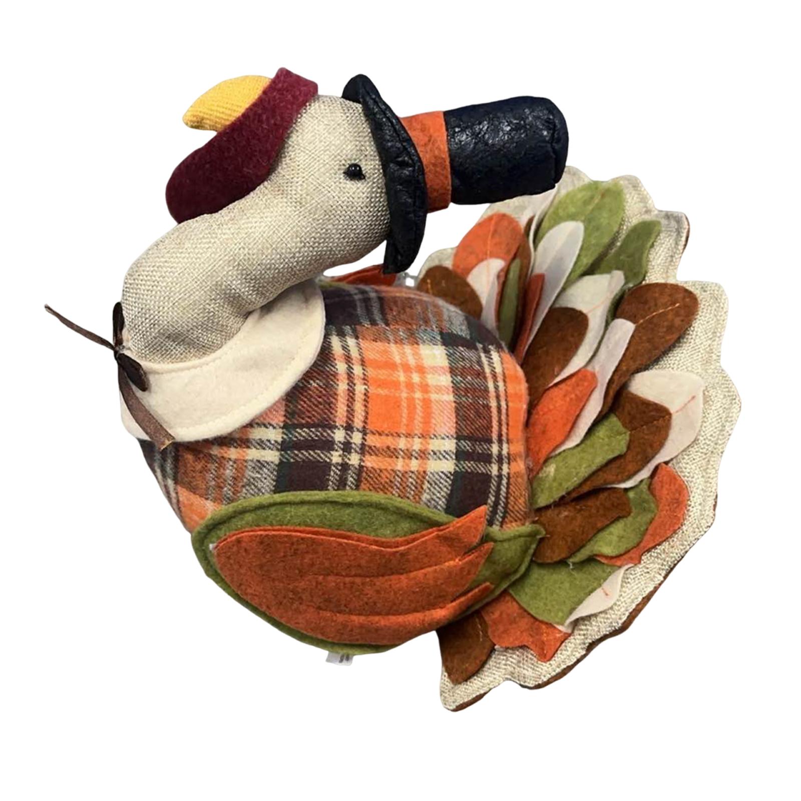 Cute Thanksgiving Day Decor Turkey Plush Ornaments Handmade Gobbler Gifts Fall Stuffed Turkey Doll Indoor Tabletop Decorations One Size