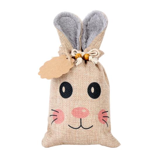 Easter Bunny Bags, Easter Burlap Gift Bags with Gift Tags Hemp Rope,