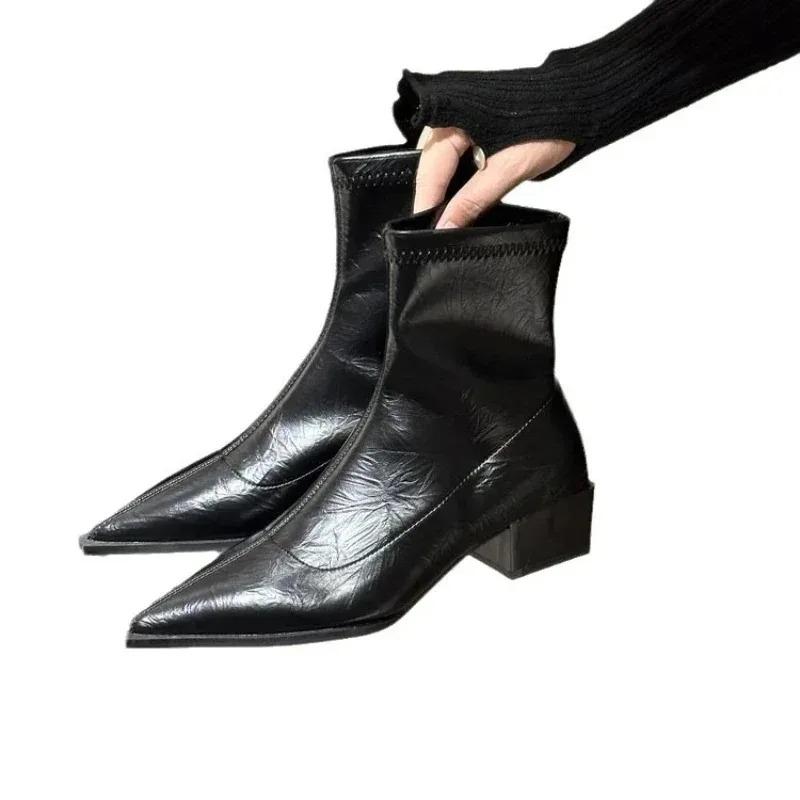 Fashion 2025Autumn Women Ankle Boots Shoes Fashion Pointed Toe  Short Boot Square Low Heel Casual Winter Footwear