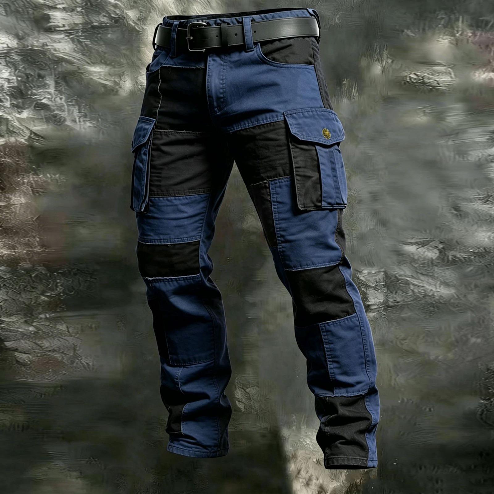 Herren Cargohose mit Mehreren Taschen und Colorblock-Design für Outdoor-Wanderungen Freizeit XL dunkelblau