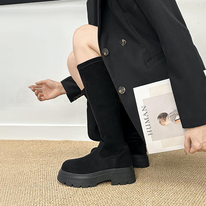 

Ретро-ботинки на толстой подошве, тонкие, женские, высокие, но до колена, ботинки в британском стиле с застежкой-молнией сзади 40