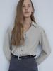Raye Genie V-Neck Wrinkle Free Puff Sleeve Pleats Shirts Blouse (Grey)