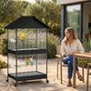Large Bird Cage with Wheels, Removable Tray, Perches, Roof, Parrots, Canaries, Black