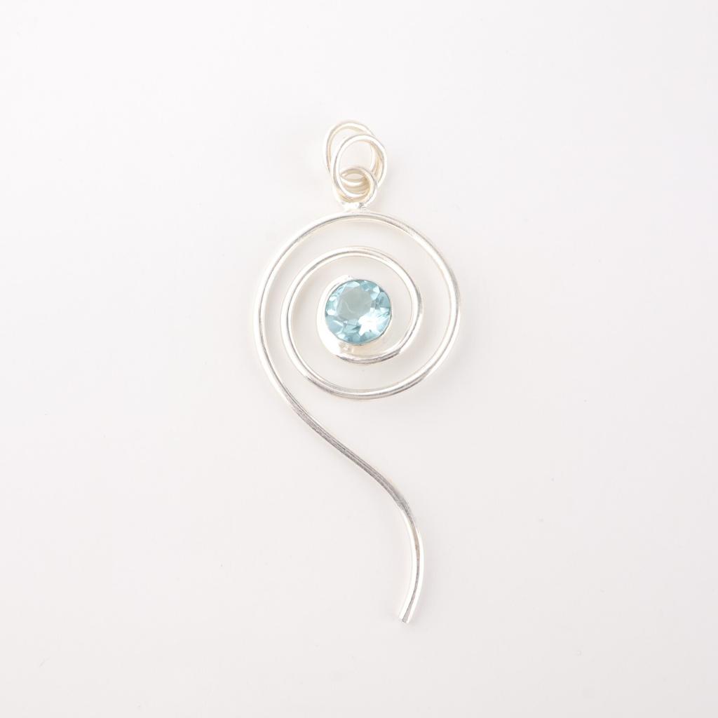 925 Sterling Silver Spiral Pendant Rare Sky Blue Topaz Gemstone Handmade Jewelry PP-42-3