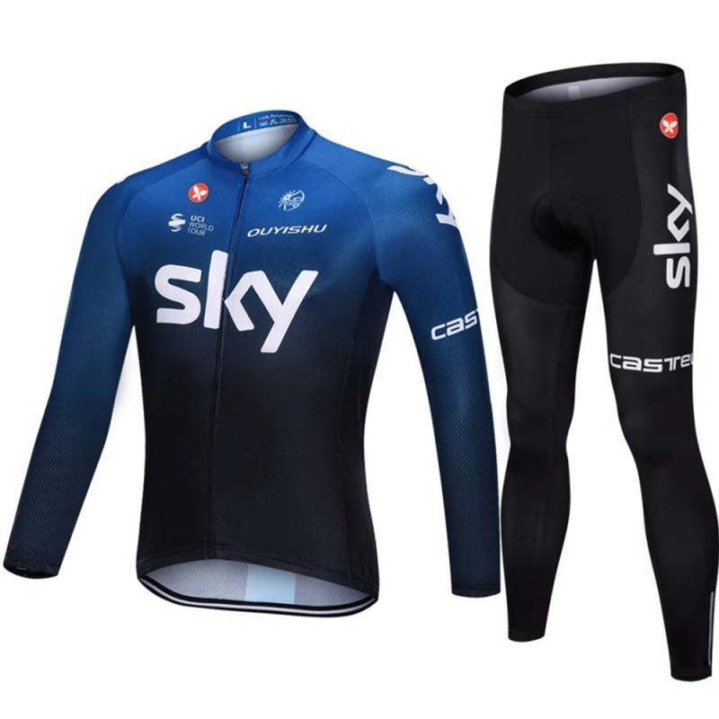 Mens Cycling Long Sleeve Jersey Bib Shorts Set Quick Dry Performance Wear Road Bike Riding