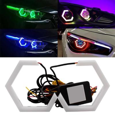 RGB Hexagon Angel Eyes Inele Halo Retrofit Far Mașină Motocicletă Switchback Alb DRL + Semnalizator chihlimbar