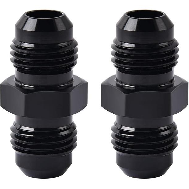 EVIL ENERGY 6AN Male to Male Flare Coupler Union Straight Fuel Hose Adapter Fitting Black 2PCS