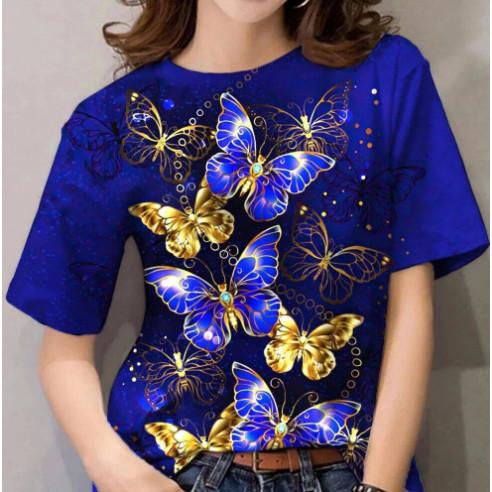 

Summer butterfly pattern T-shirt trendy and fashionable women s 3D printed round neck short sleeved shirt XXS