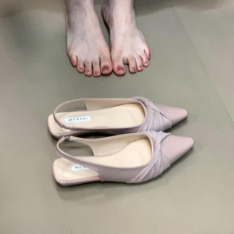 MUKEKe Elegant Solid Color Pointed Head with Skirt Bag Head Sandals Women's 2025 New Celebrity Temperament Rear Strap Single Shoes