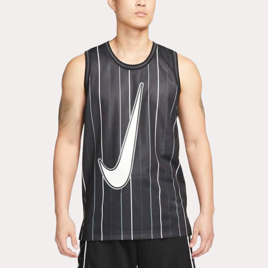Nike Dri-Fit DNA Striped Round Neck Logo Print Sleeveless Basketball Vest Men Tops Black DX0436-010
