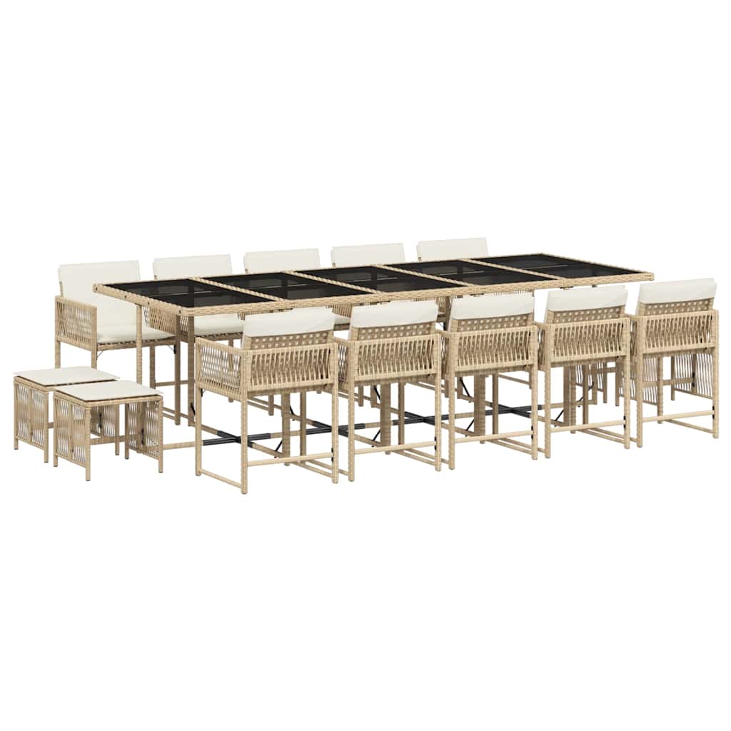 Vidaxl 15-Cz. Garden Furniture Set With Cushions, Beige, PE Rattan