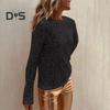 Women Tops Round Neck Long Sleeve Pullover Tops Shiny Sequins Decoration Regular Fit Blouse Daily Wear