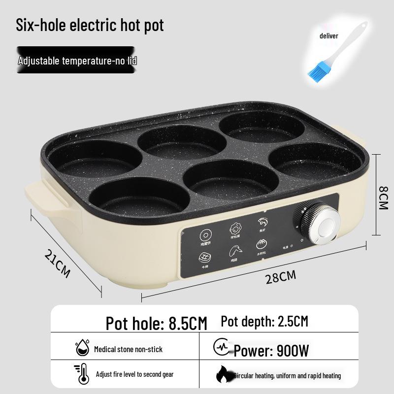 Six-Hole Non-Stick Breakfast Maker: Egg, Burger, & Wheel Cake Multi-Function Pan