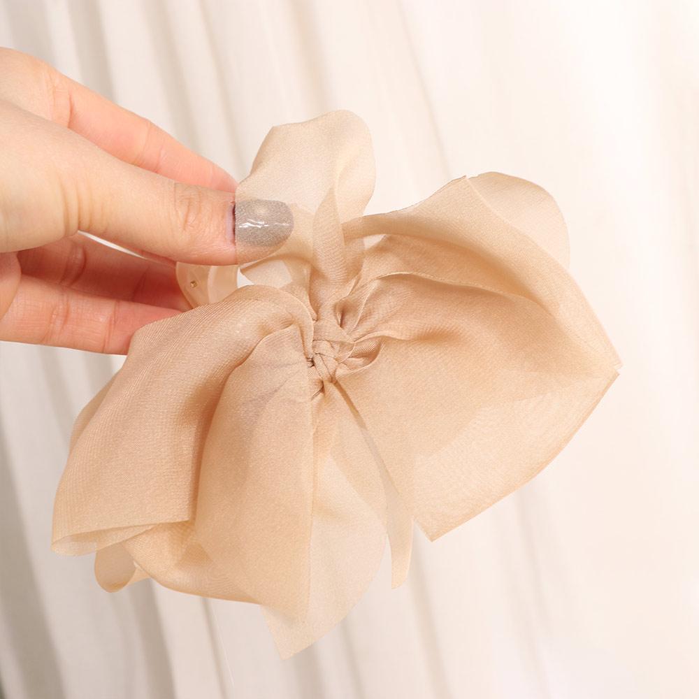 Large Bow Shark Clip French Style Women Hair Grab Luxury Chiffon Hair Claw  Hair Accessory