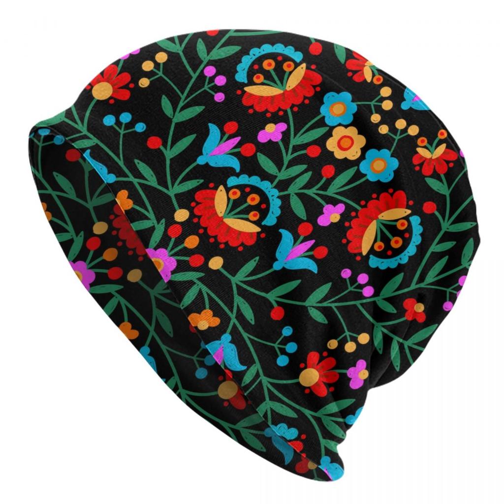 Custom Mexican Flower Skullies Beanies Caps Unisex Winter Warm Knitting Hat Women Unisex Cool Adult Bonnet Hats Outdoor Ski Cap