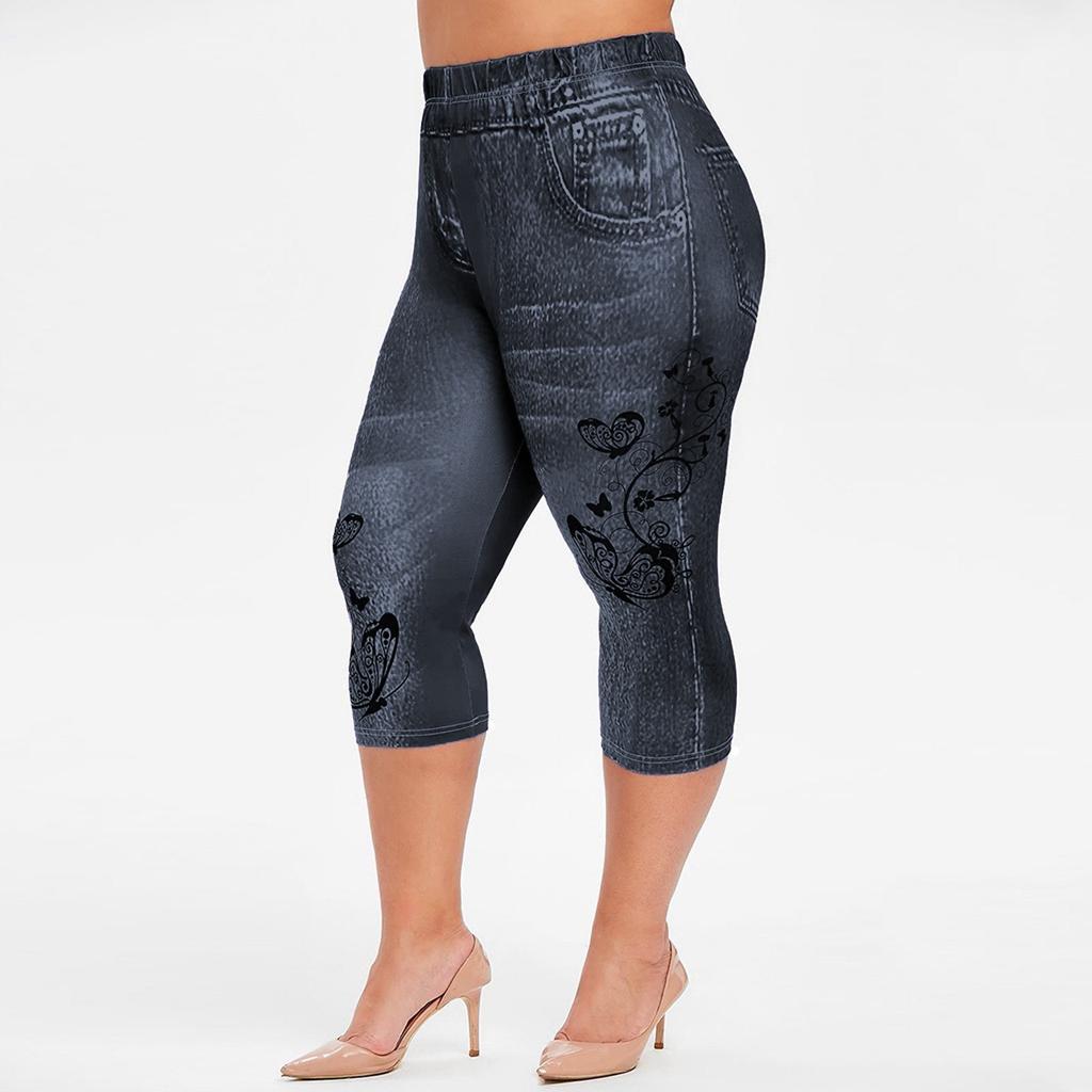 Fashion Women's Hip Lift High Waist Print Jeggings Casual Party Shorts Jeans