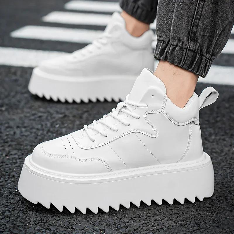 High Top Sneaker Men Designer White Board Shoes Fashion Artificial Leather Breathable Height Increased Flat Platform Sport Shoes