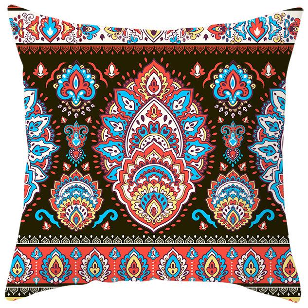 New Ethnic Style Pillow Cover Bohemian Color Geometric Pattern Peach Leather Velvet Retro Pillow Cushion Cover