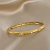 Unique Rhinestone Bamboo Stainless Steel Bracelet for Women Fashion Gold Color Stacked Cuff Bangle Bracelets Waterproof Jewelry