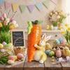Handgefertigte Harz-Hasenstatue Bunter Hase mit Karotte Skulptur Osterparty