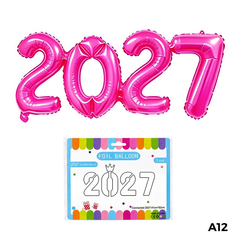 16 Inch Multicolor 2027 Number Balloons Crown Foil Inflatable for New Year Birthday Party Decoration