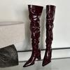 Moda Liyke Zimowe Uliczne Seksowne Botki Damskie za Kolano ze Szpiczastym Noskiem Buty do Tańca Buty Damskie za Udo Modne Niskie Kwadratowe Obcasy Botas Mujer