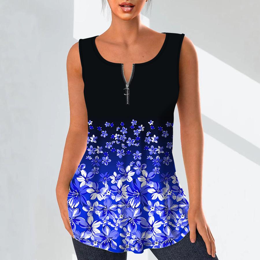 Cămăși cu decolteu în V de modă pentru femei Topuri ocazionale Tricou pentru femei 3D roșie cu imprimeu cu flori mici Bluză de dimensiuni mari Bluză fără mâneci