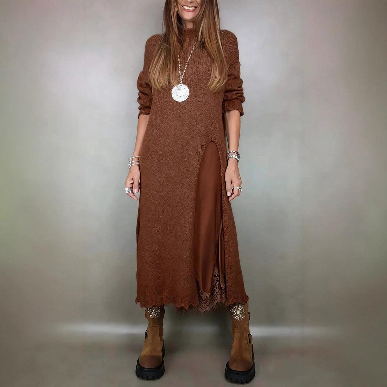 

Women s Black Long Sleeve Knitted Cardigan Open Front Duster Coat 3XL коричневый