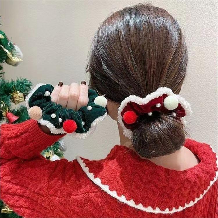 Seasonal Plush Hair Bands Comfortable Hair Scrunchies with Christmas Cheer Festive Hair Decorations for Women