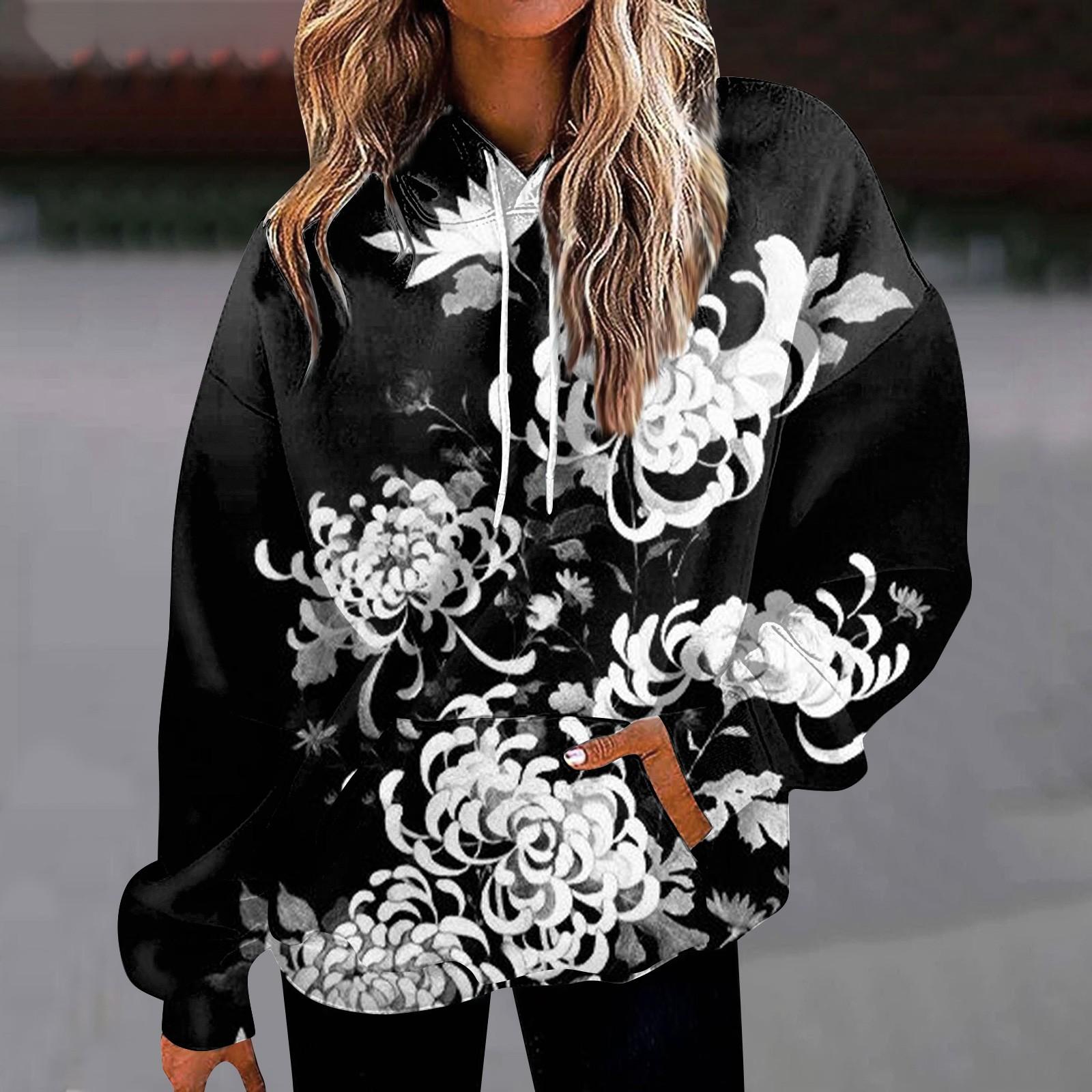 Женская мода свободная повседневная толстовка с длинным рукавом и цветочным принтом толстовка с принтом листьев топ XXXL 1798₽