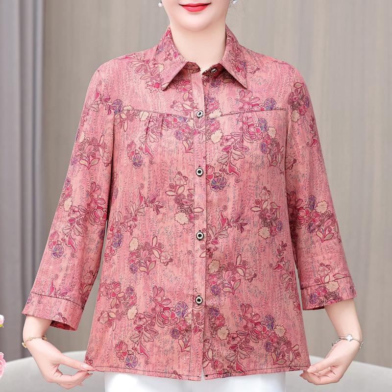 Women's Plus Size Floral Print Blouse – 3/4 Sleeve Button Down Casual Shirt (Sizes XL-6XL) for Middle-Aged Ladies