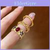 Bague en Argent S925 Vintage Dorée Émail Bambou pour Femmes avec Forme Géométrique Unique Idéale pour les Trajets Mode