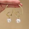 Elegant Geometric Pearl Earrings - European Design with a Chic Metal Style