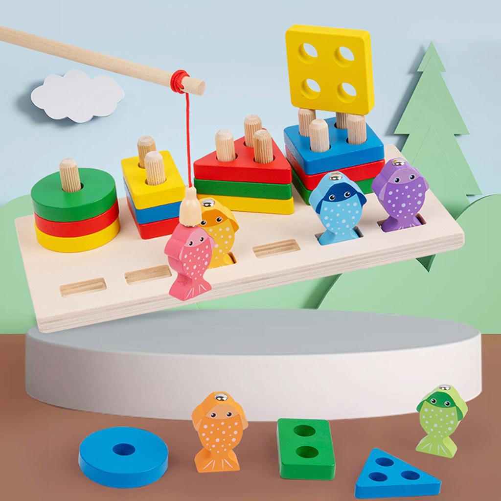 2-in-1 Shape Fishing Set For Preschoolers, Baby Color , Fun Enlightenment, Early Education, Puzzle Toy