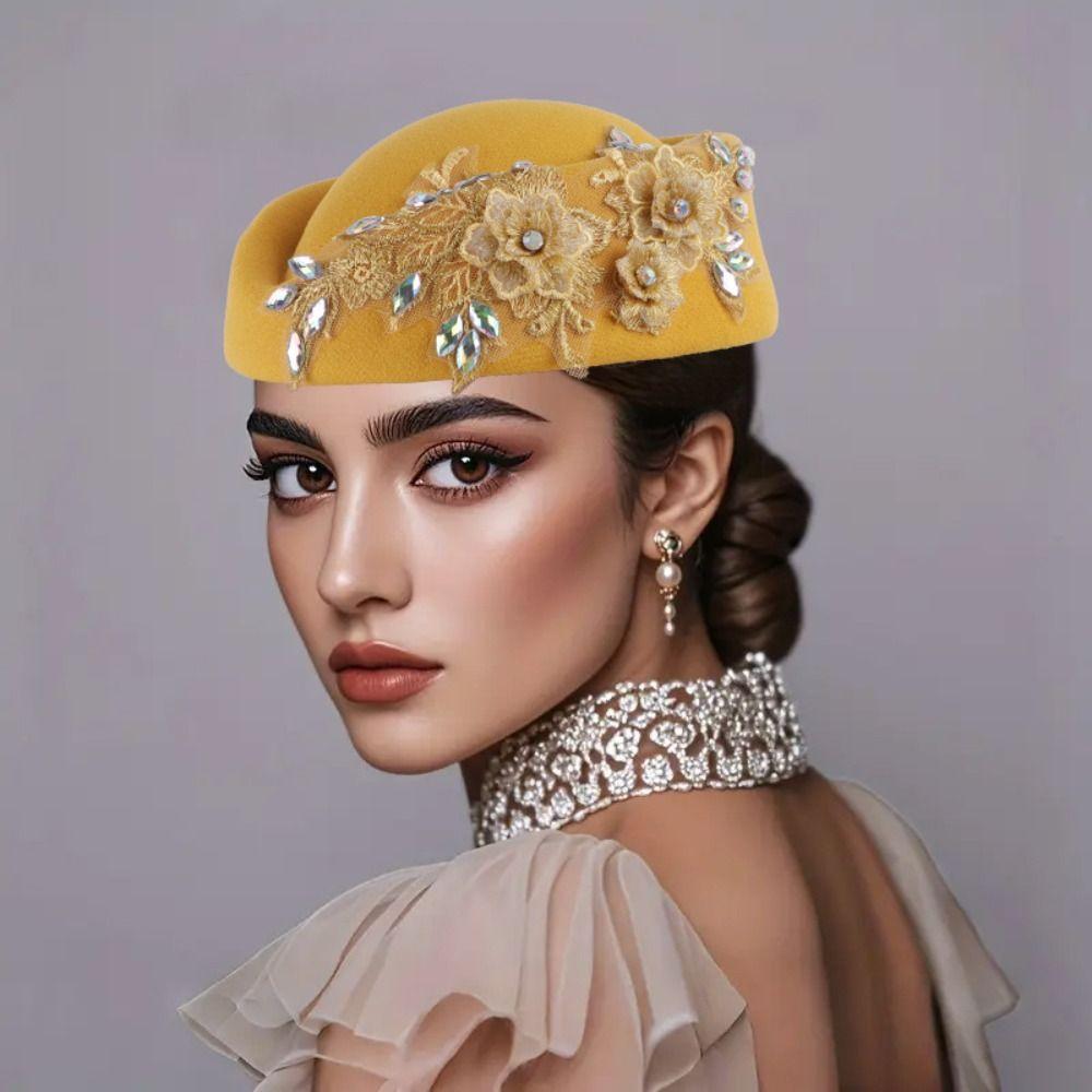 Vintage Pillbox Hat Flower Airline Stewardess Caps Uniform Stewardess Hat Felt Beret Live Show