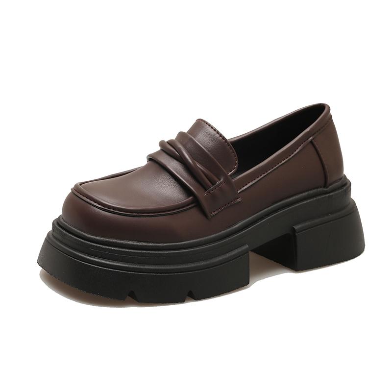 High-heel Loafers for Women, Height-increasing Women's Shoes, British Style Small Leather Shoes for Women, Black Single Shoes