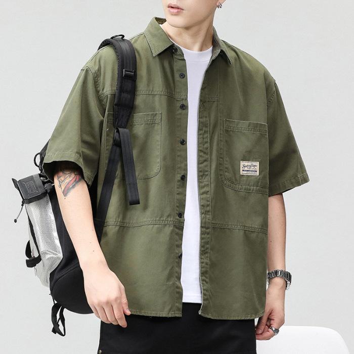 Retro Workwear Short-sleeved Shirt Men's Trendy Casual American Summer Half-sleeved Shirt