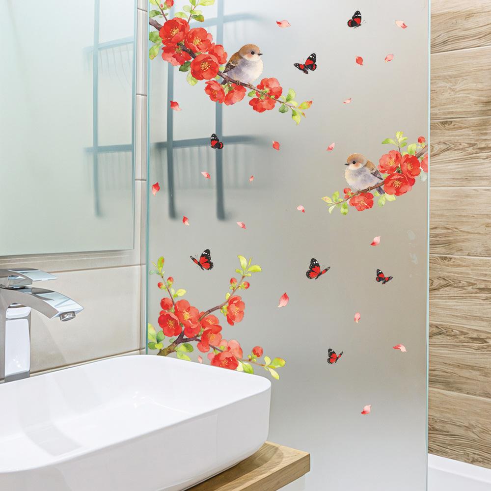 Painted Flowers, Branches, Birds, Butterflies, Home Balcony, Glass Windows, Beautification Decoration, Window Stickers