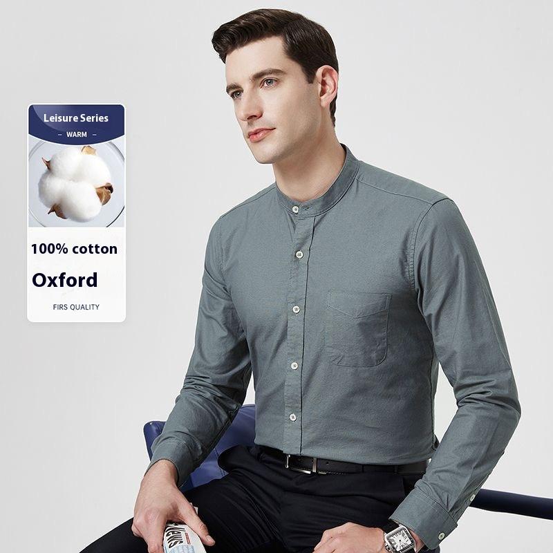 Cozy Up  Men's Banded Collar Shirts Wrinkle Free Long Sleeve Mandarin Collar Button Down Shirt