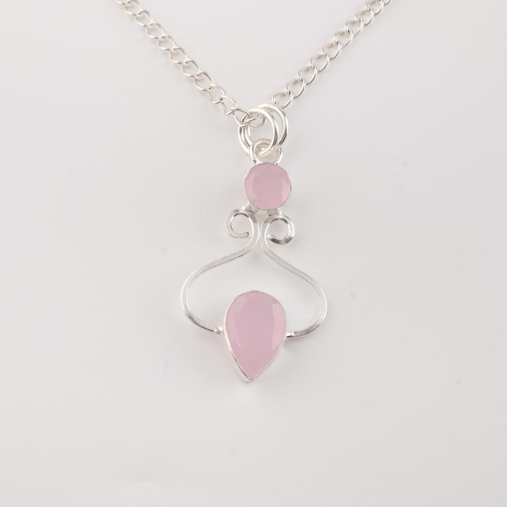 Rose Chalcedony Gemstone 925 Sterling Silver Handcrafted Jewelry Pendant 1.60" For Gift PP-13-15