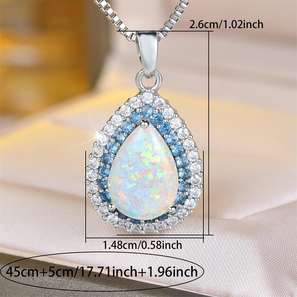 Grande Ciondolo in Pietra a Goccia d'Acqua Collane in Opale di Fuoco Bianco per Donna Catena Color Argento Vintage Zircone Rosso Rosa Blu Gioielli da Matrimonio