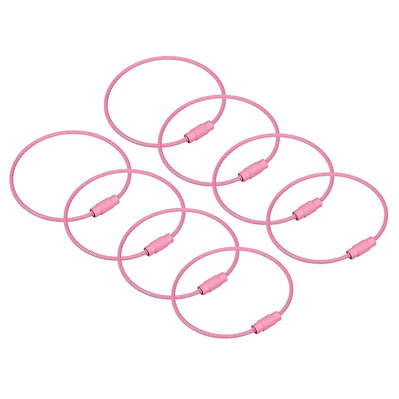 

[uxcell] 8 pack cable keyring 6 (155mm) wire key chain twee Stroop lanyard key chain luggage tag pink